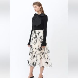 Tulle Skirt with Black Butterfly Embroidery